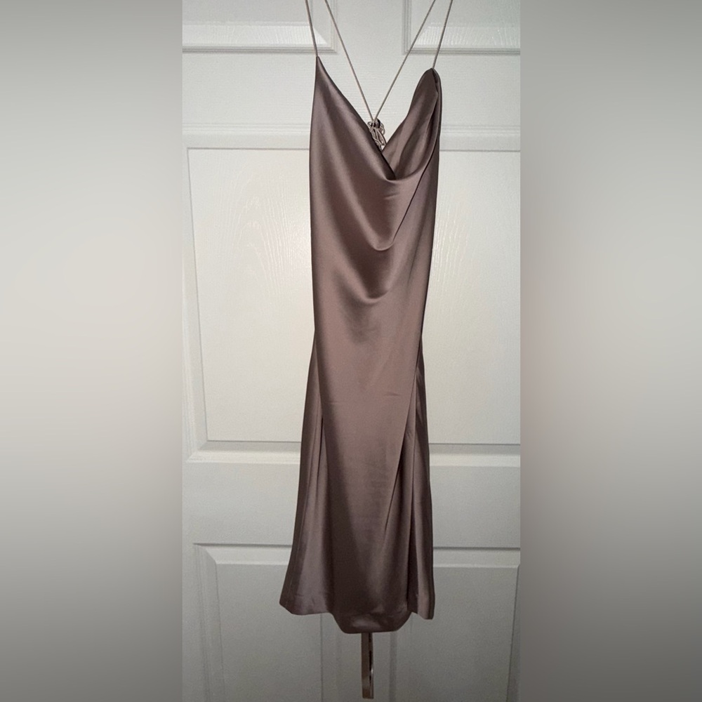 House of CB Satin Dress in Taupe